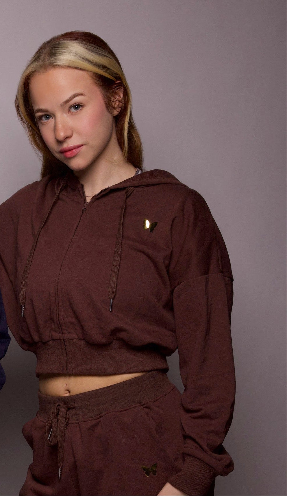 High Cut Zip Up Hoodie - Maple Brown