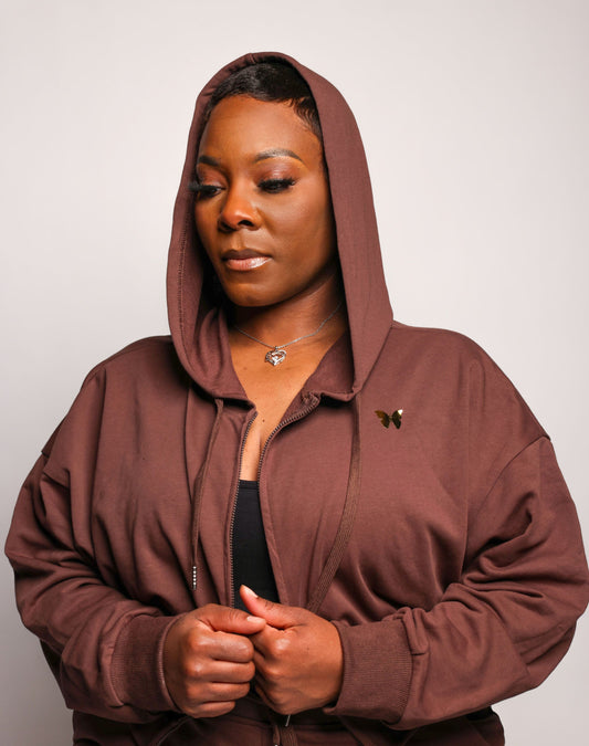 High Cut Zip Up Hoodie - Maple Brown